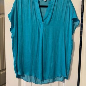 Blue Relaxed Ribbed Blouse